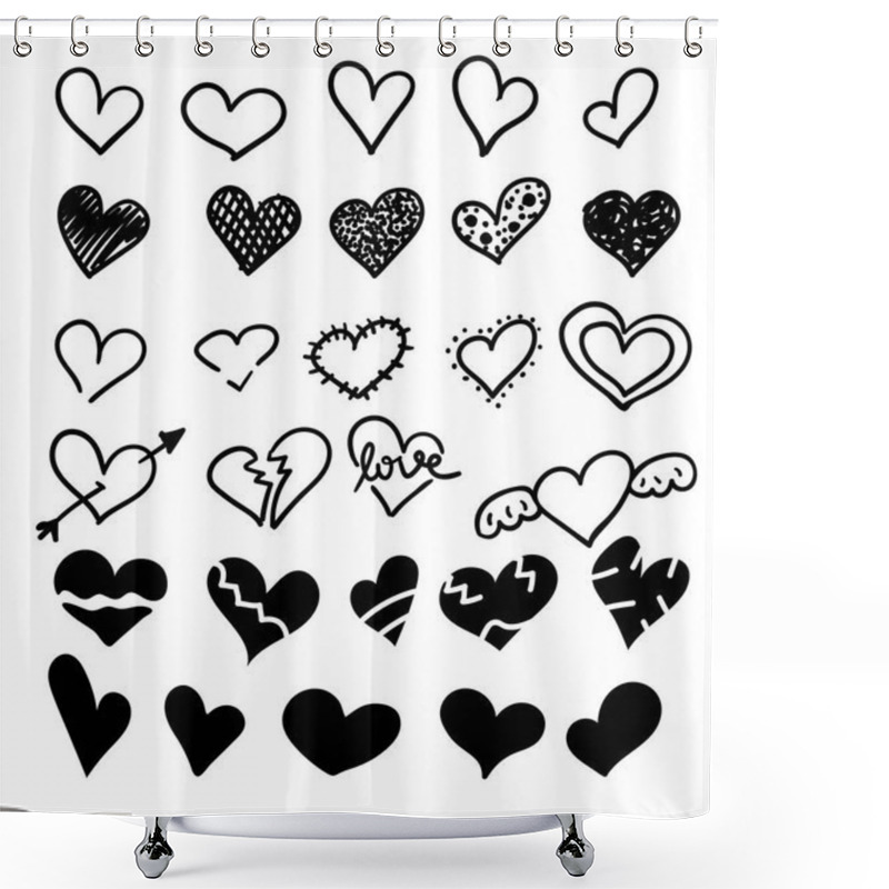 Personality  Hand Drawn Hearts Set Isolated. Design Elements For Valentine's Day. Collection Of Doodle Sketch Hearts Hand Drawn With Ink. Vector Illustration 10 EPS Shower Curtains