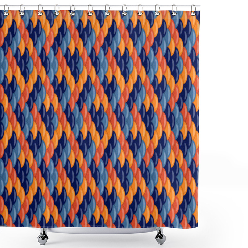 Personality  Vibrant, Overlapping Circles In Blue, Orange, And Red Create A Captivating, Seamless Pattern. Ideal For Website Backgrounds, Textile Designs, Or Any Project Needing A Bold, Geometric Aesthetic. Shower Curtains