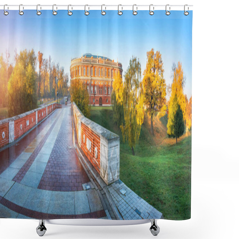 Personality  View Of The Bridge Over The Ravine And Buildings In Tsaritsyno Park In Moscow In The Early Autumn Sunny Morning Shower Curtains