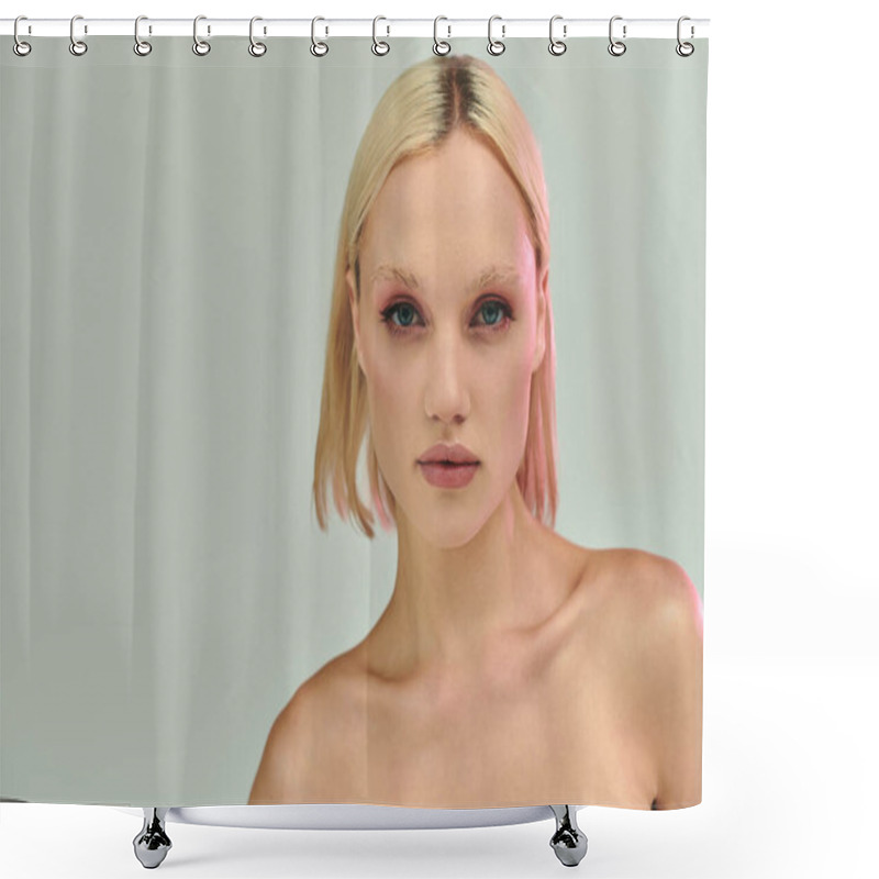 Personality  A Beautiful Young Woman Showcases A Vibrant, Modern Look With Holographic Accents. Shower Curtains