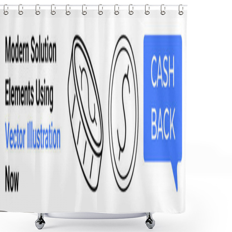 Personality  Coins With Dollar Signs And Cash Back In A Speech Bubble Emphasizing Rewards And Savings. Ideal For Finance, Banking, E-commerce, Promotions, Budgeting, Investments, And Flat Landing Page Banner Shower Curtains