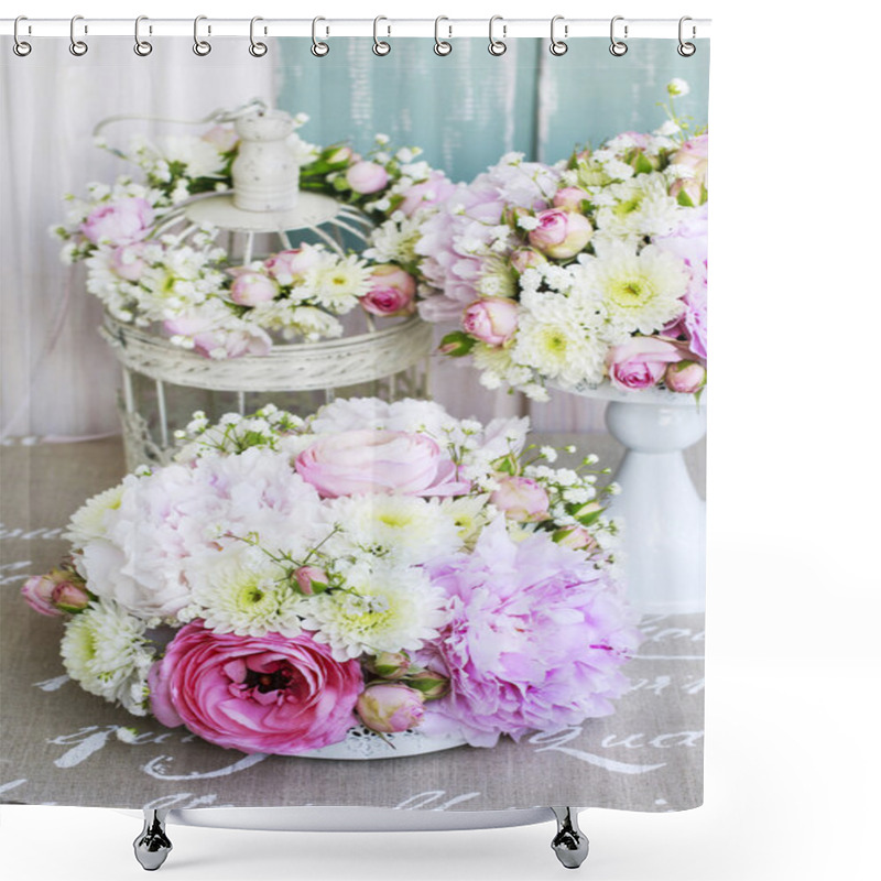 Personality  Floral Arrangement With Pink Peonies, Tiny Roses Shower Curtains