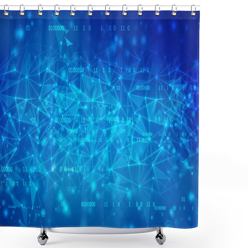 Personality  Internet Connection Network High Digital Technology. Abstract Geometric Background With Connecting Points And Lines, Abstract Technology Background Shower Curtains