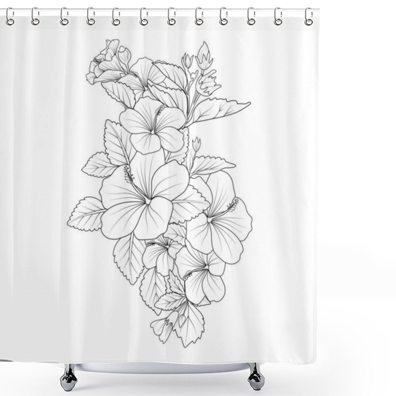 Personality  Illustration Of A Hibiscus Flower, Vector Sketch Pencil Art, Bouquet Floral Coloring Page, And Book Isolated On White Background Clipart.vector Illustration, Hand-drawn Flowers For Your Design Shower Curtains