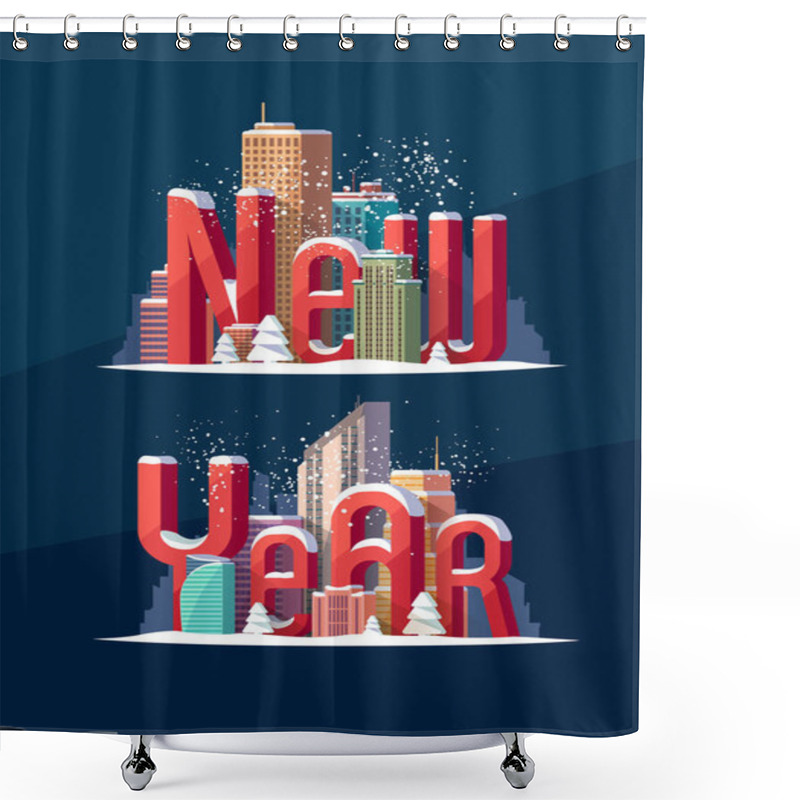 Personality  New Year Cityscape With Big Red Letters. Greeting Card Design. Shower Curtains