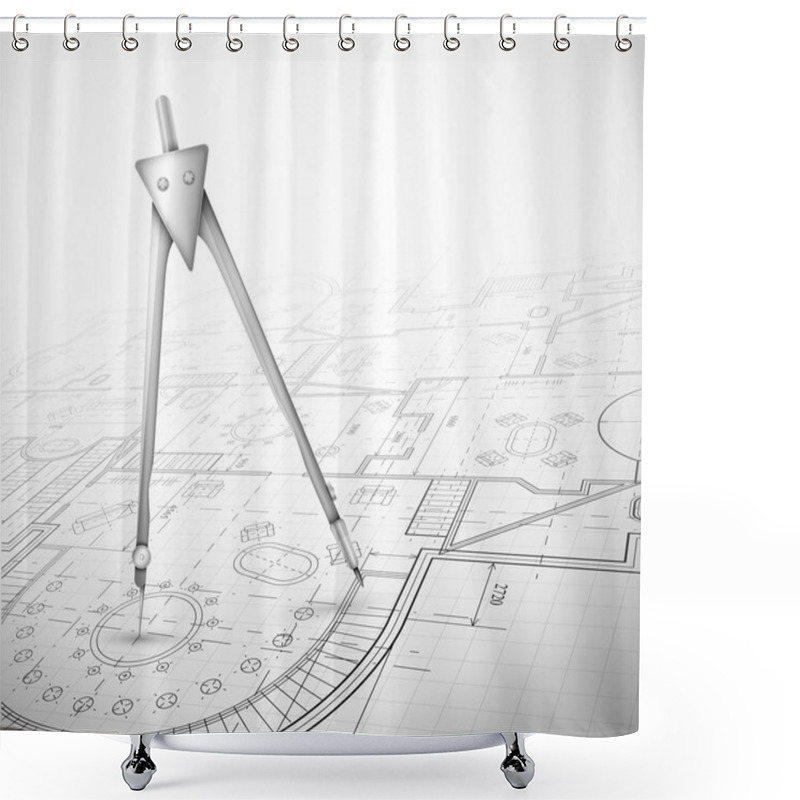 Personality  Architectural Plan With Compass Shower Curtains