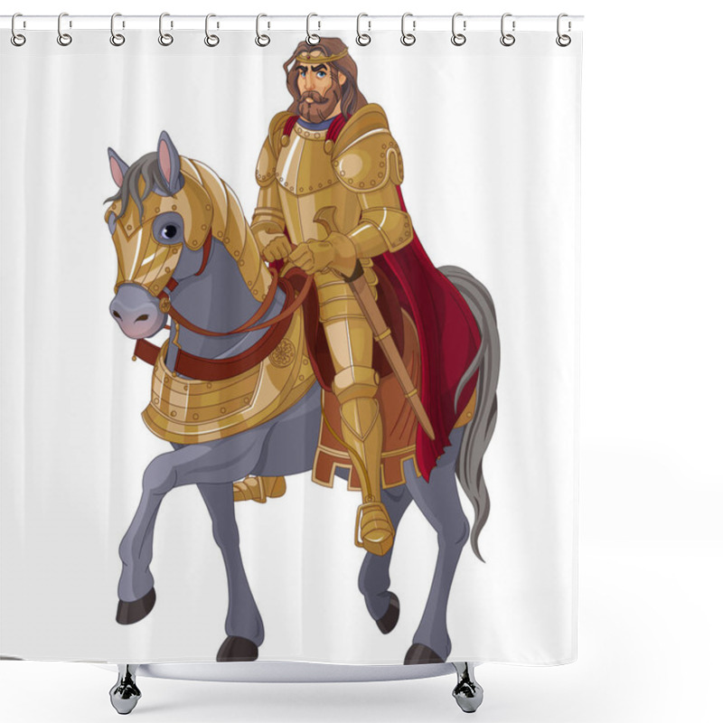 Personality  Medieval King Horseback In Full Armor Shower Curtains