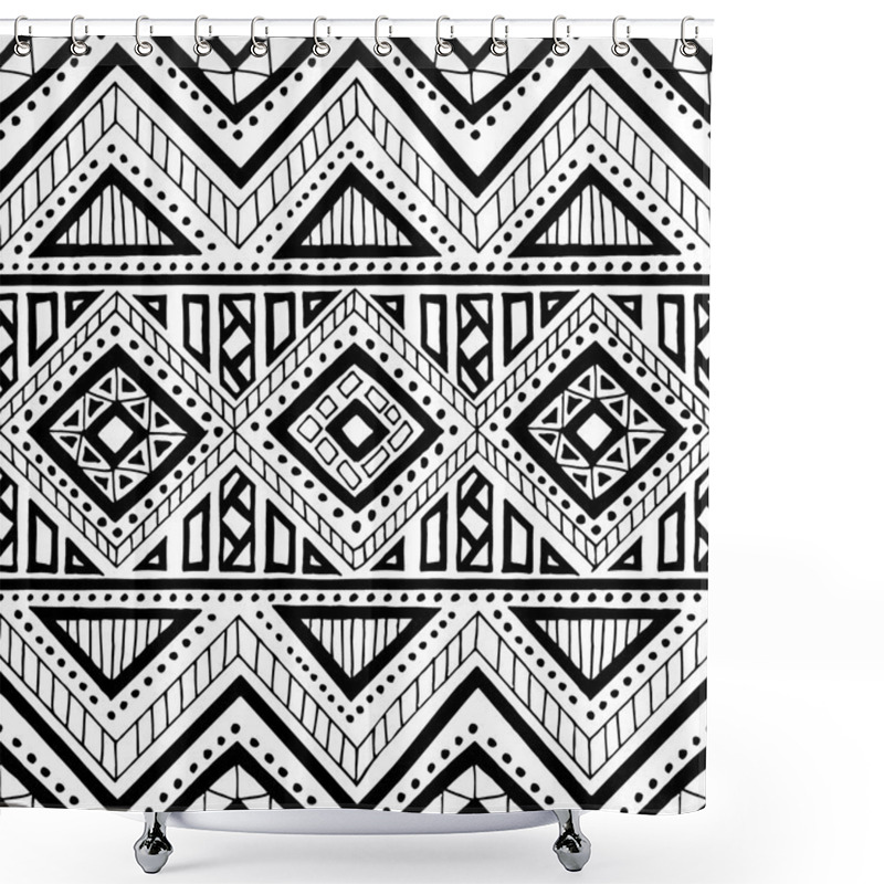 Personality  Seamless Ethnic Pattern. Ornament Hand-drawn Ink. Tribal Motifs. Shower Curtains