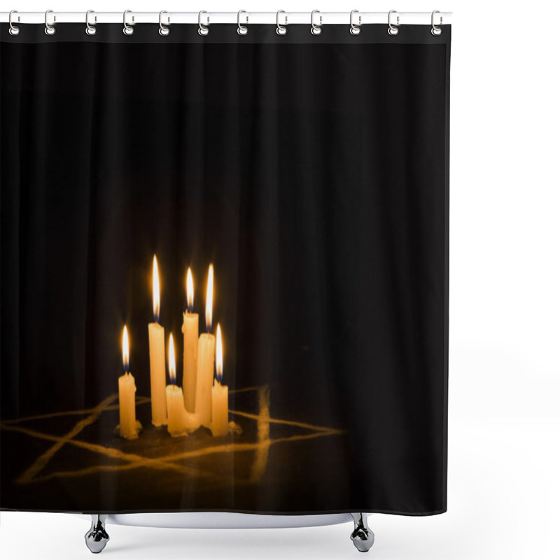 Personality  Six Burning Candles And The Star Of David Against A Black Backgr Shower Curtains