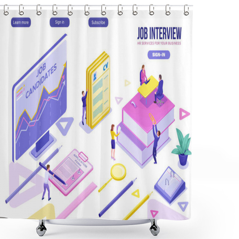 Personality  Recruitment Agency Isometric Infographic Landing Page Template With 3d Employer Hiring Talent  Worker, Candidates Search Work Via Human Resource Mobile App, Office Business People, Vector Illustration Shower Curtains