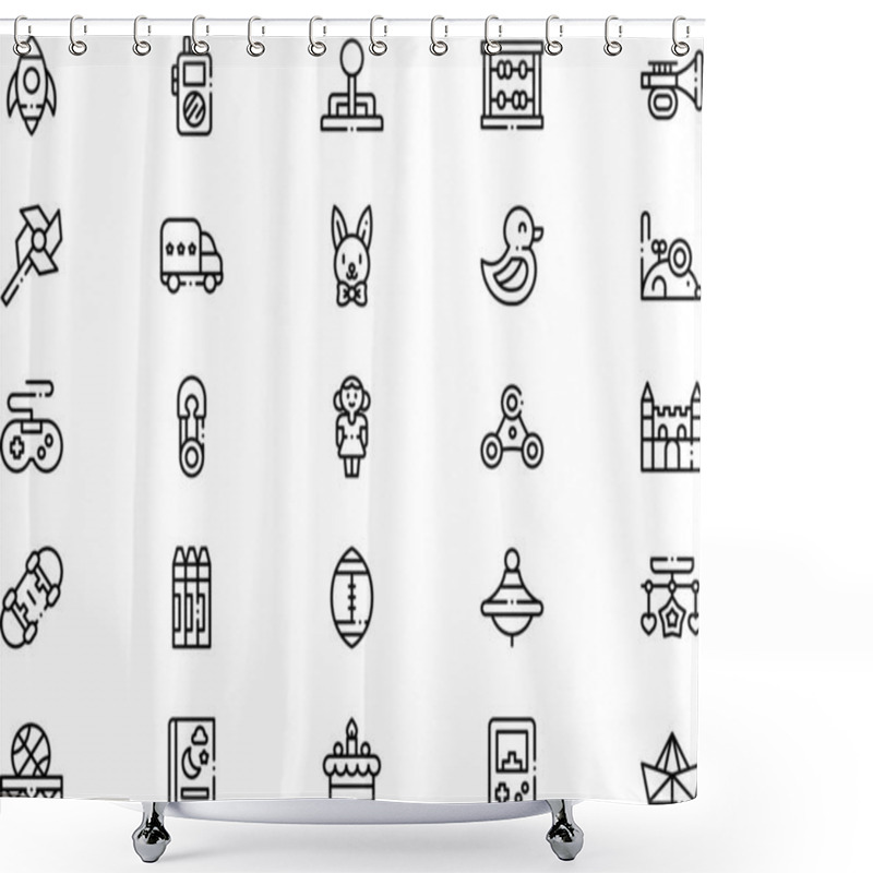 Personality  Children Toys Icons Collection Is A Vector Illustration With Editable Stroke. Shower Curtains