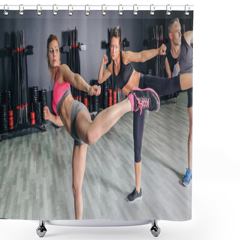 Personality  People In A Boxing Class Training High Kick Shower Curtains