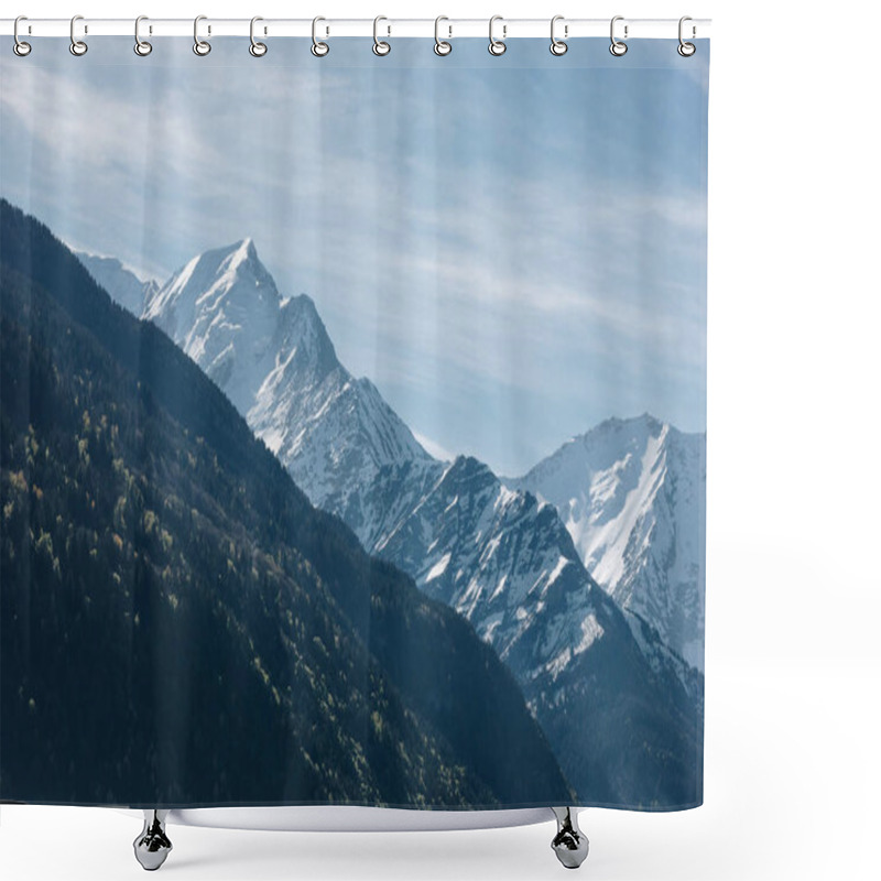 Personality  Scenic View Of Majestic Mountain Peaks At Sunny Day, Mont Blanc, Alps Shower Curtains