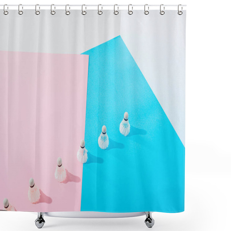 Personality  Row Of Badminton Shuttlecocks On Pink And Blue Papers Shower Curtains