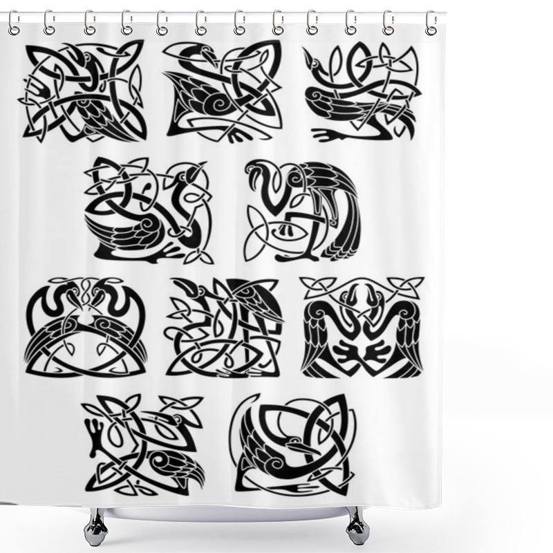 Personality  Celtic Heron, Stork And Crane Birds Shower Curtains