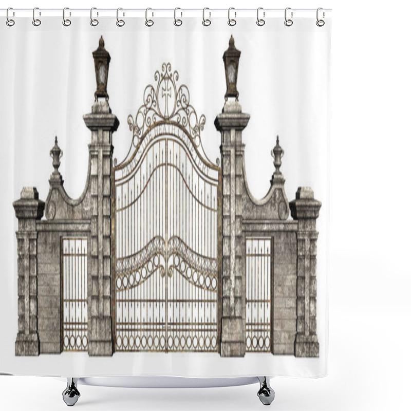 Personality  3D Rendered Cast Iron Gate On White Background - 3D Illustration Shower Curtains