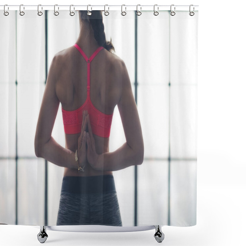 Personality  Rear View Of Woman's Hands Clasped Behind Back In Yoga Pose Shower Curtains