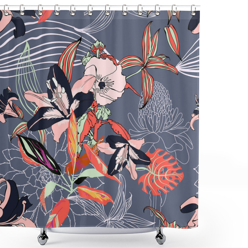 Personality  Original Trendy Seamless Artistic Flower Pattern, Beautiful Trop Shower Curtains