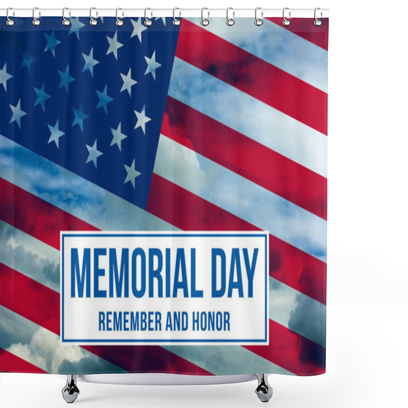 Personality  Memorial Day Text Written On A Sky Background With American Flag Shower Curtains