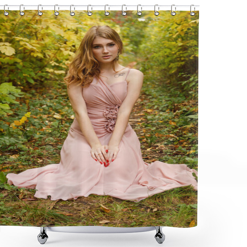 Personality  Beautiful Girl In The Autumn Forest Shower Curtains