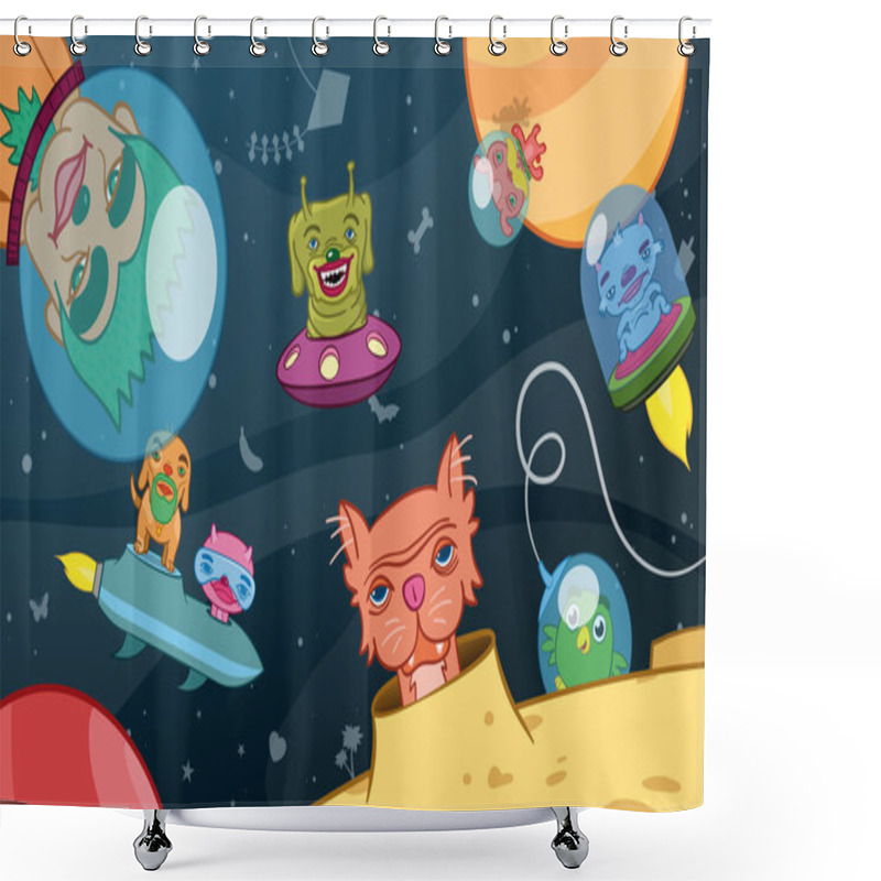 Personality  Kids Background Of Space Aliens Shower Curtains