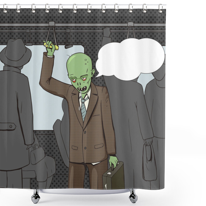 Personality  Zombie Goes To Work Pop Art Vector Shower Curtains