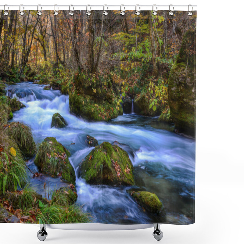 Personality  Oirase Stream In Sunny Day, Beautiful Fall Foliage Shower Curtains