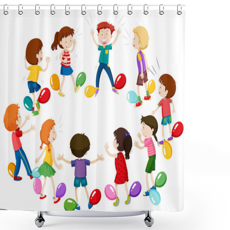 Personality  Children Playing Game Of Balloon Popping Shower Curtains