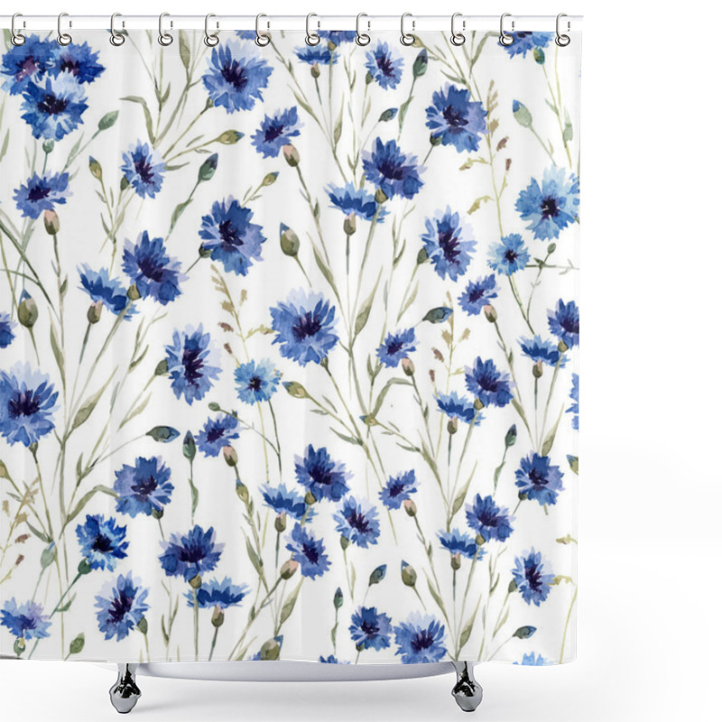 Personality  Blue Flowers 9 Shower Curtains