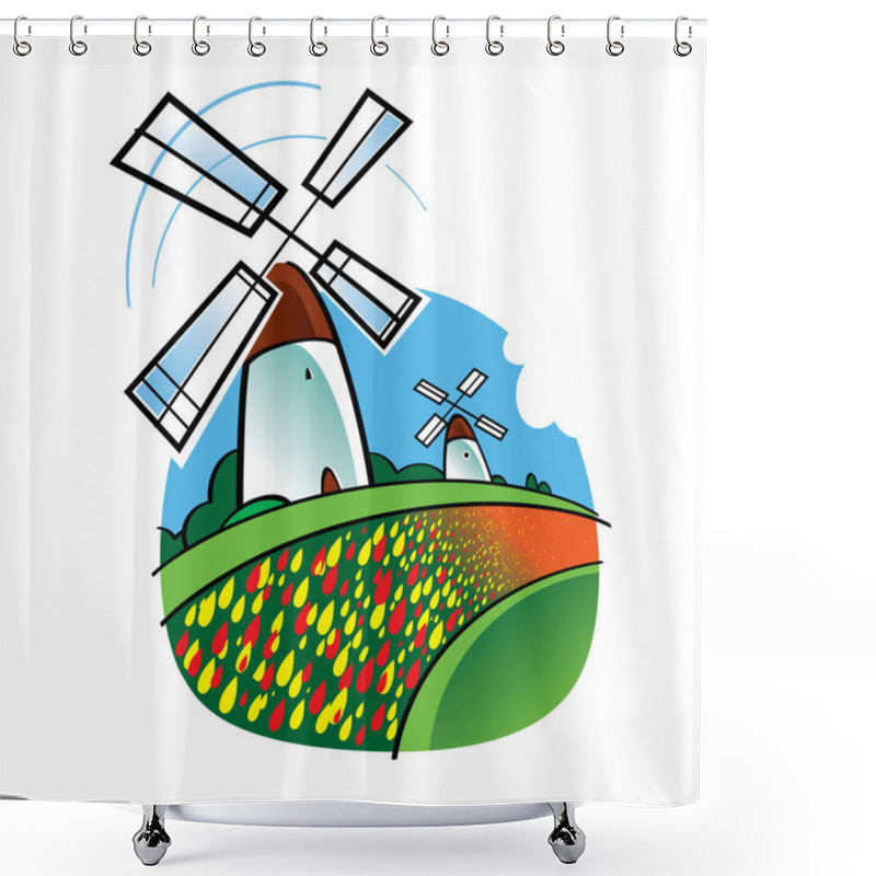 Personality  World Famous Landmark - Dutch Windmills And Tulips Flowers Shower Curtains