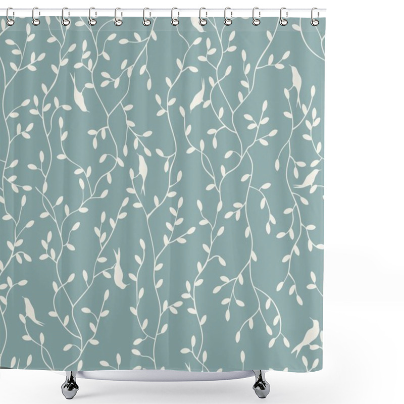 Personality  Seamless Pattern Of Birds And Leaves Shower Curtains