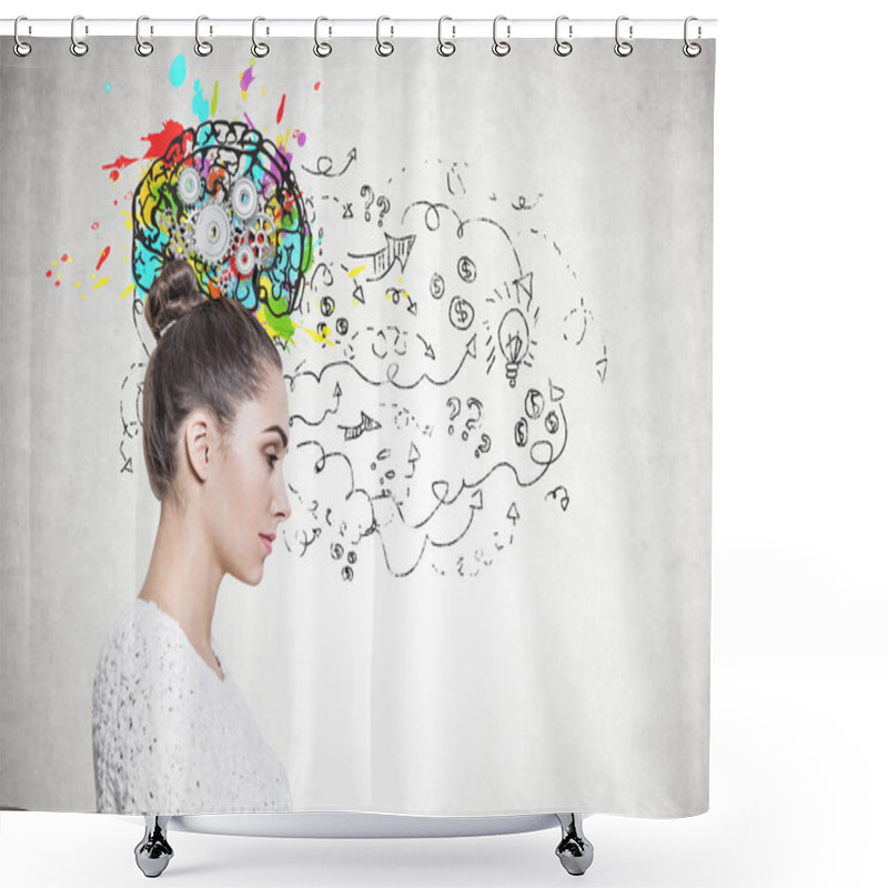 Personality  Profile Of A Calm Woman In White, Cog Brain Shower Curtains