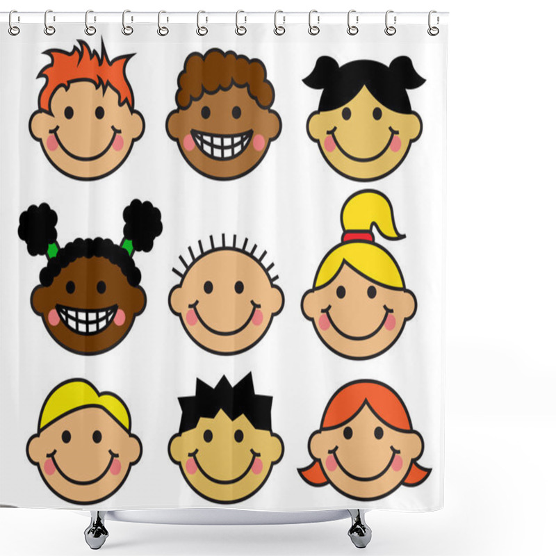 Personality  Cartoon Children's Faces Different Nationalities Shower Curtains