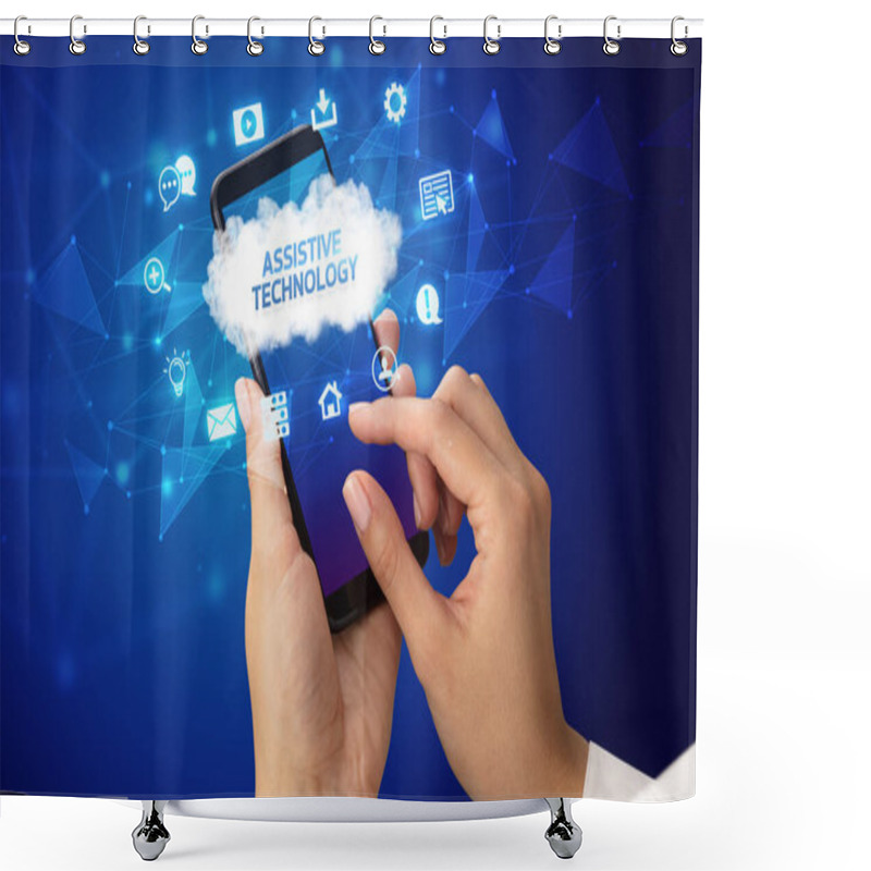 Personality  Hand Using Smartphone With Cloud Technology Concept Shower Curtains