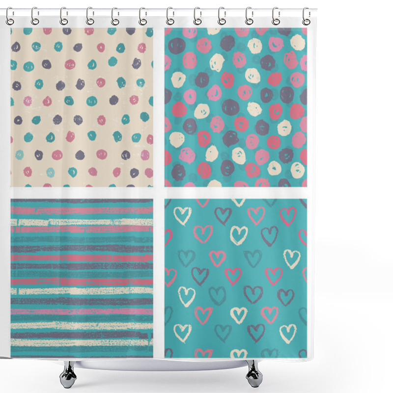 Personality  Set Of Naive Styled Seamless Patterns Shower Curtains