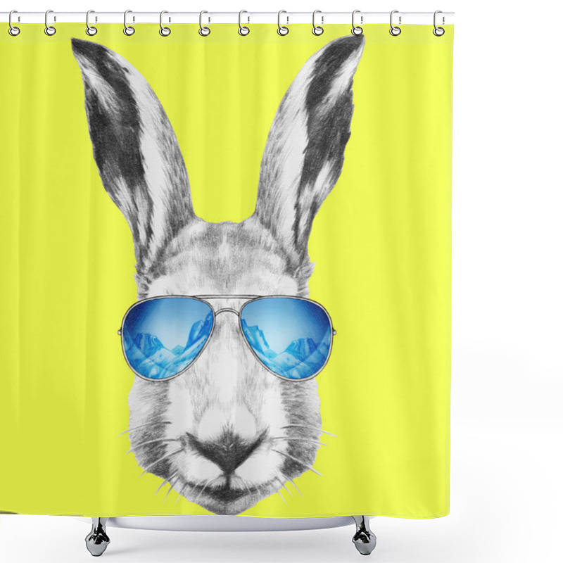 Personality  Portrait Of Hare With Mirror Sunglasses. Shower Curtains