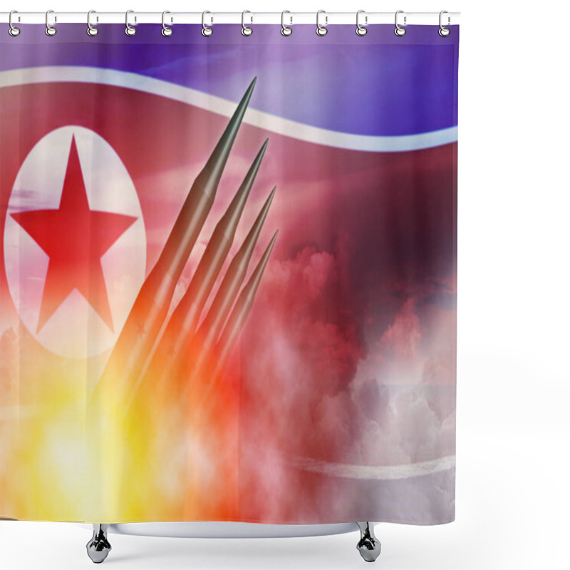 Personality  North Korean Lunch ICBM Missile For Nuclear Bomb Test Illustration Concept. Shower Curtains