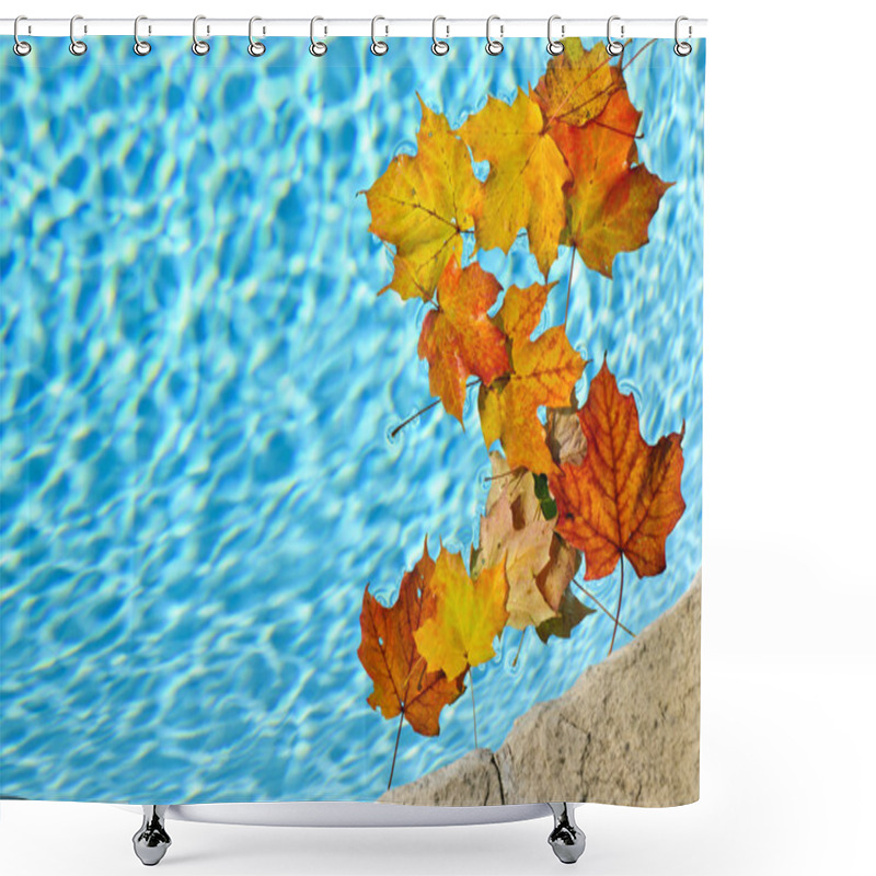 Personality  Fall Leaves Floating In Pool Shower Curtains