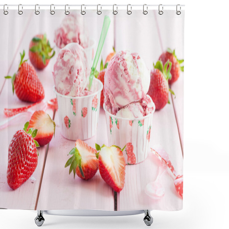 Personality  Ice Cream With Fresh Strawberries Shower Curtains