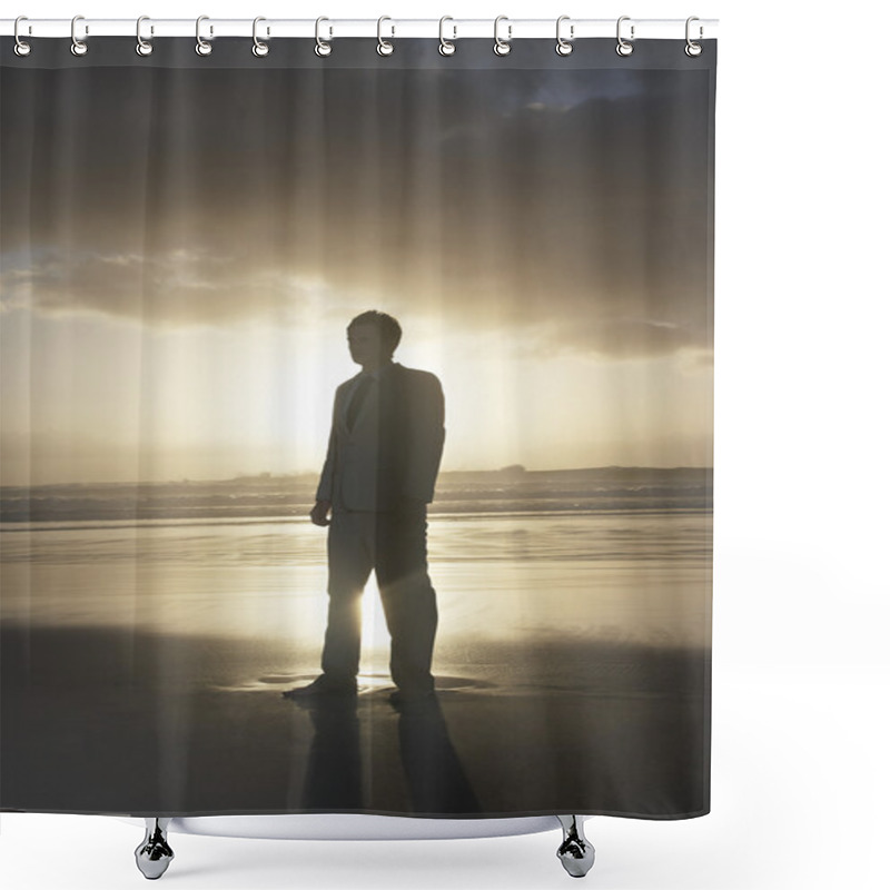 Personality  Businessman Standing On Beach Shower Curtains