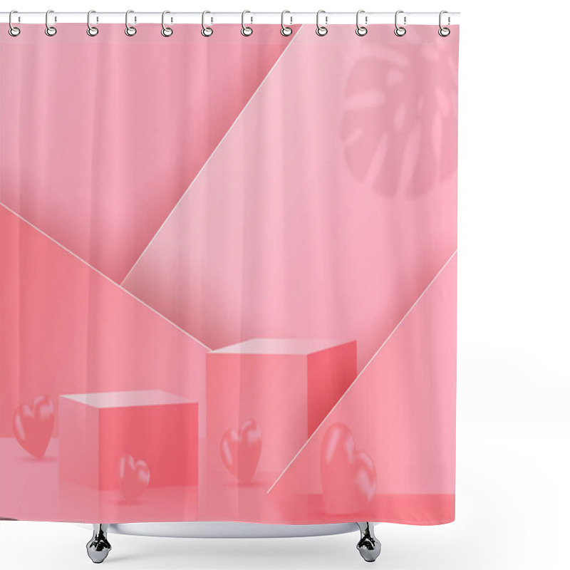 Personality  Podium Display Product Happy Valentine's Day Banners, Realistic Style Minimalist. Premium Vector Shower Curtains