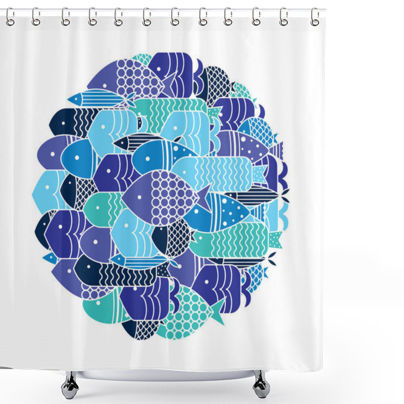 Personality  Cute Fish Card. Around Motif With Fish. Shower Curtains