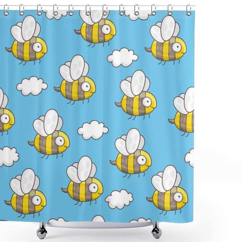 Personality  Seamless Vector Pattern Of Bees And Clouds Shower Curtains