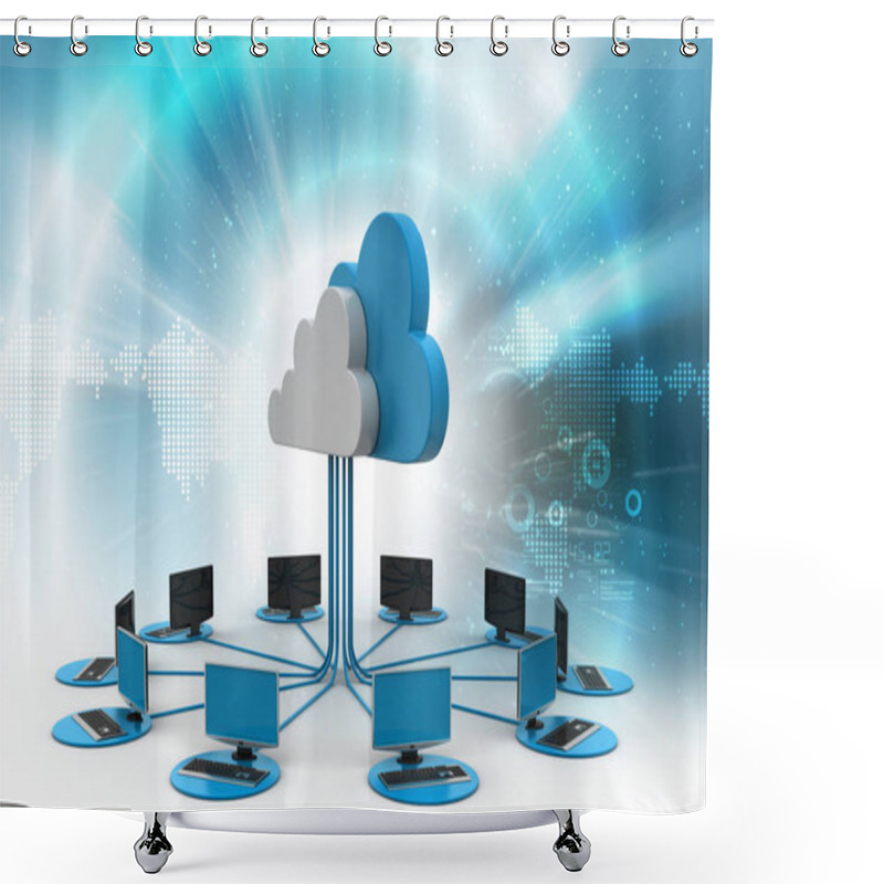 Personality  3d Illustration Of Cloud Computing With Computer Network     Shower Curtains