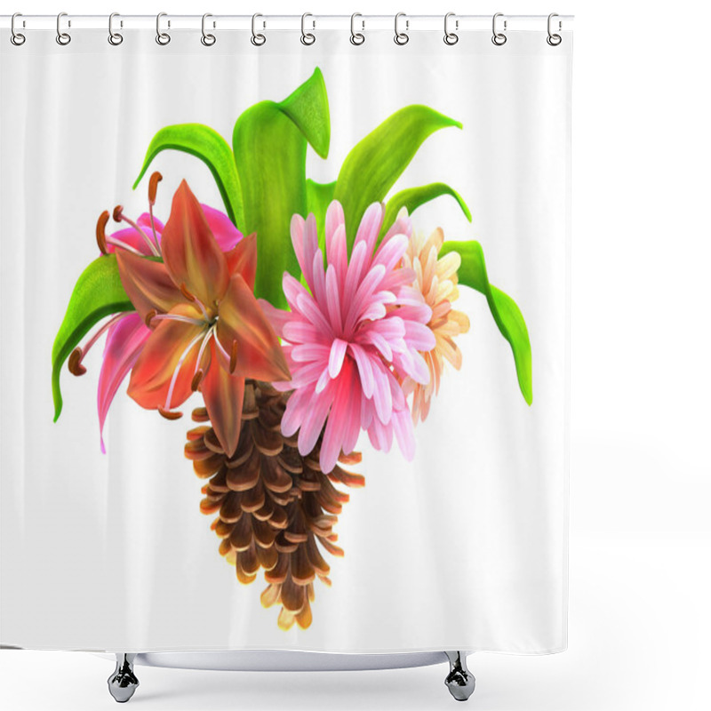 Personality  Flowers With Leafs And Pine Cones Shower Curtains