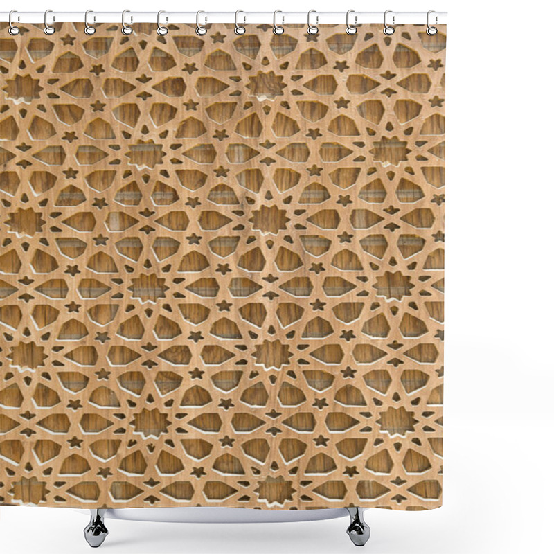 Personality  Texture: Wood Carved Lattices On The Windows, Unusual Shape.The Background Shower Curtains