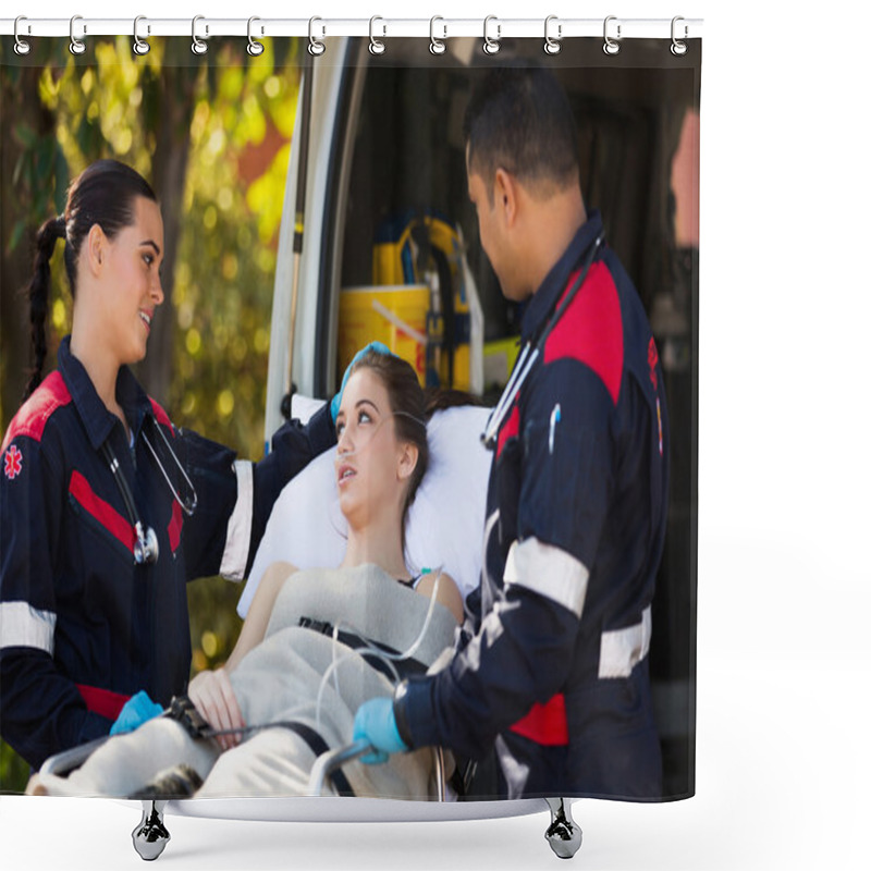 Personality  Paramedic Team Talking To Patient Shower Curtains