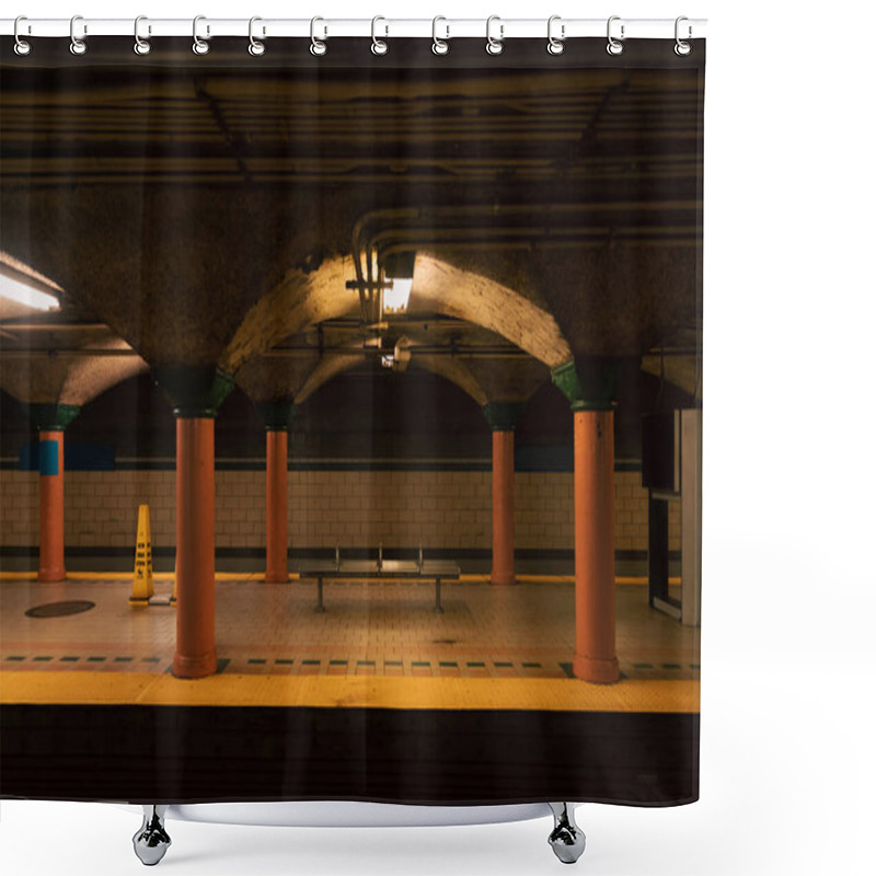 Personality  Subway Station With Columns And Bench In New York City Shower Curtains