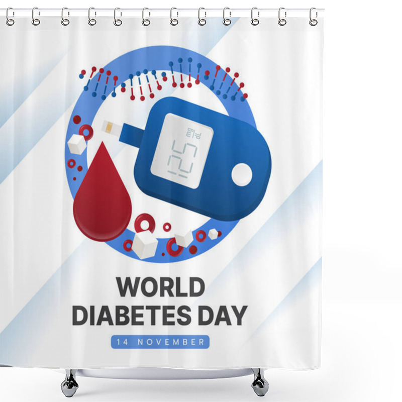 Personality  World Diabetes Day - Glucose Testing Red Blood Drop Blood Sugar And DNA On Blue Circle Blue Ring Sign Vector Design Shower Curtains