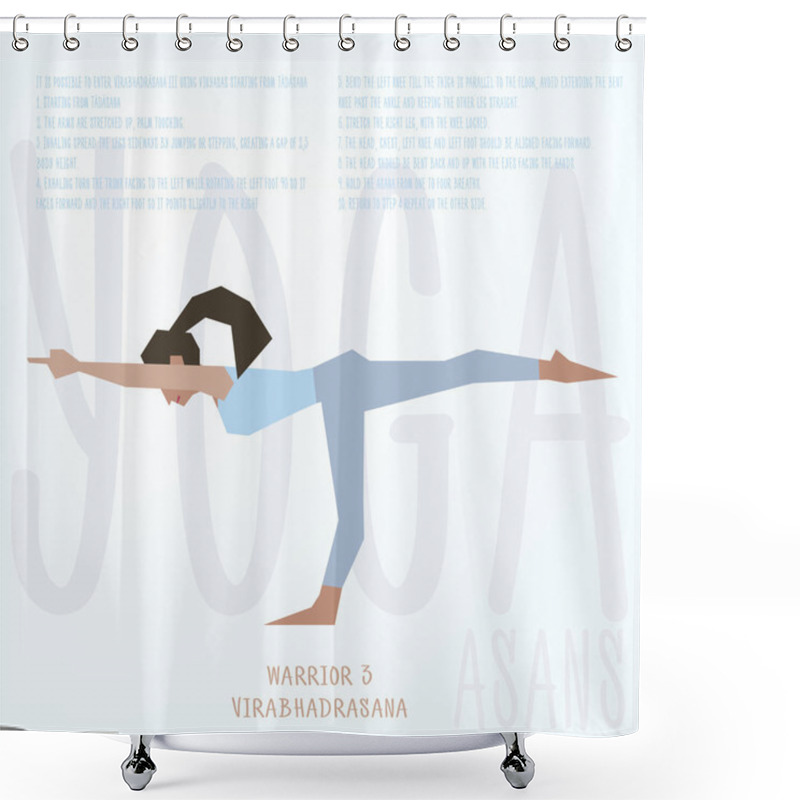 Personality  Warrior 3 (Virabhadrasana III) Asana. Vector Illustrated Poster Template With Girl Doing Yoga Exercises, Good For Yoga Studio, Yoga Class, Yoga Center. Shower Curtains